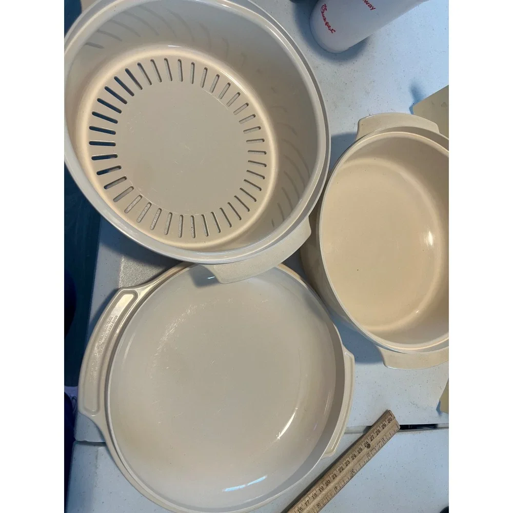 Vintage Tupperware Ultra 21 Ovenware 3 Piece Set Almond Casserole Steamer Lid